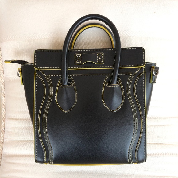 NWOT Celine Black Yellow Nano Luggage Tote - Picture 2 of 11